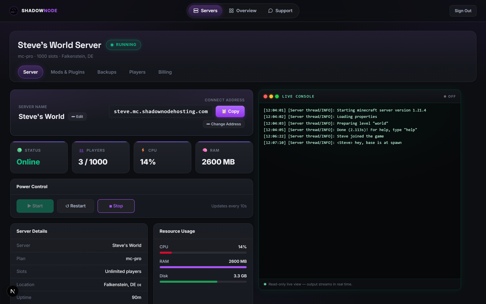 Managing a game server